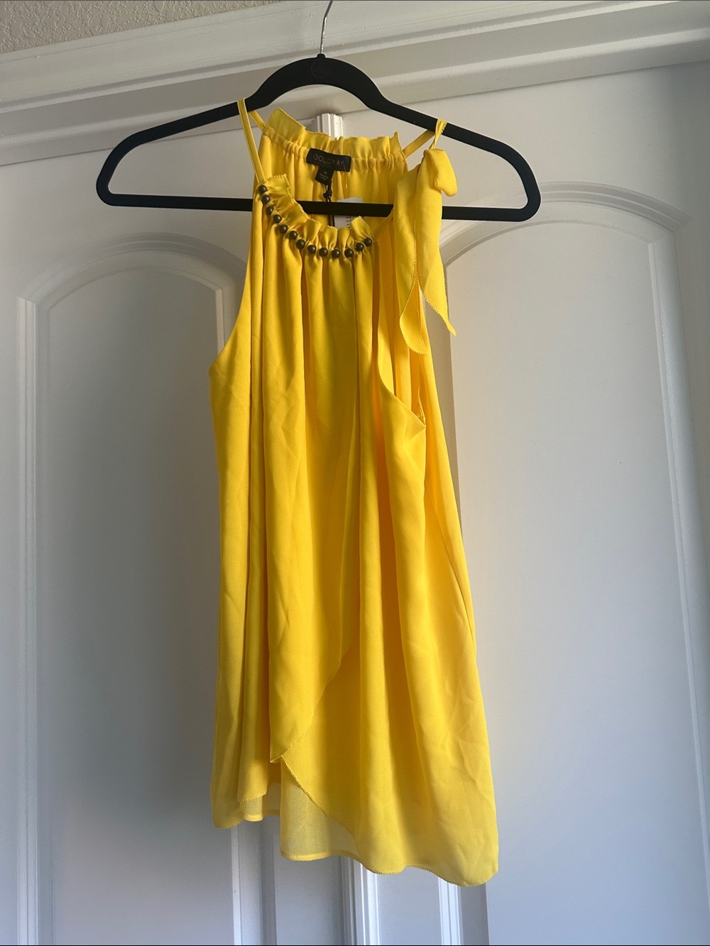 Yellow Beaded Blouse with Tie-Shoulder Camisole